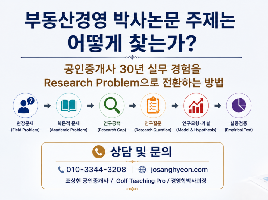 부동산경영 박사논문 주제는 어떻게 찾는가? 공인중개사 30년 실무 경험을 Research Problem으로 전환하는 방법